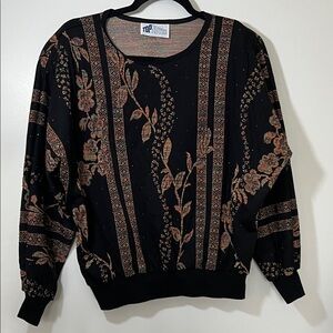 Floral Patterned Vintage Black Sweater